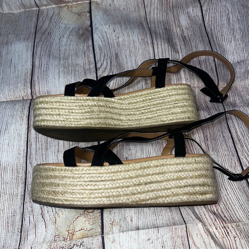 Urban Outfitters Black Strappy‎ Espadrille Platform Sandals Womens 8 Flatform